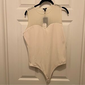 Express Cream Mesh Neck Sweetheart Bodysuit